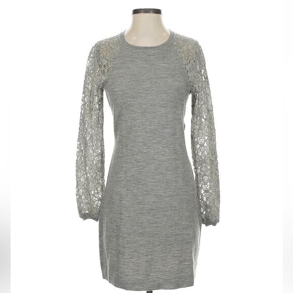 Diane von Furstenberg Gray Sweater Lace Dress, Small, Like New